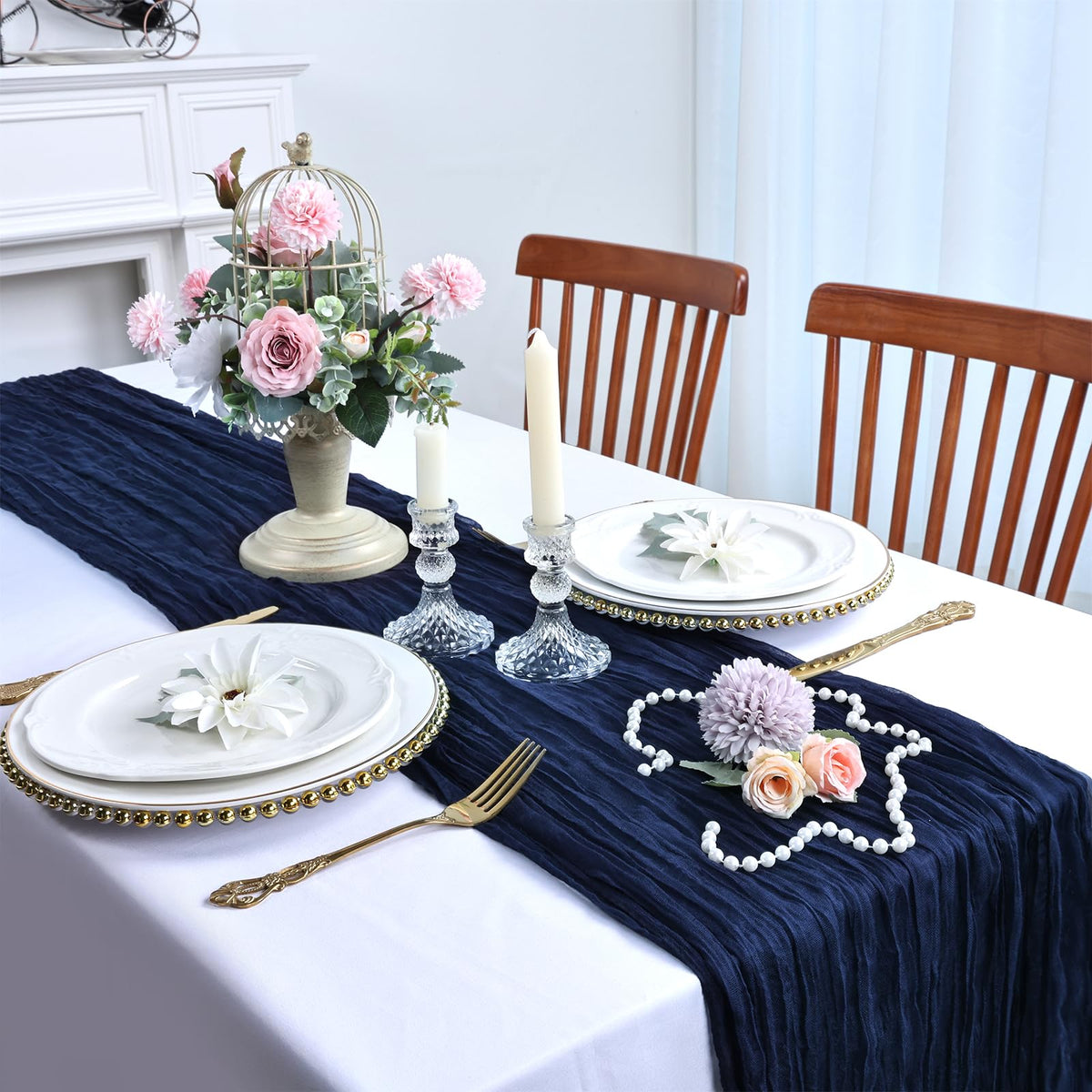 RestfulGlow navy runner for baby shower table decoration