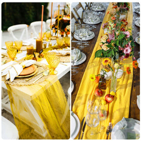 RestfulGlow yellow table runner used for baby shower decor on a long table