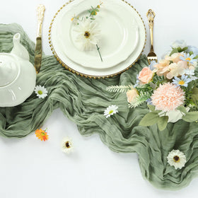 Boho decor scene with RestfulGlow sage-green table drape for chic backdrops.