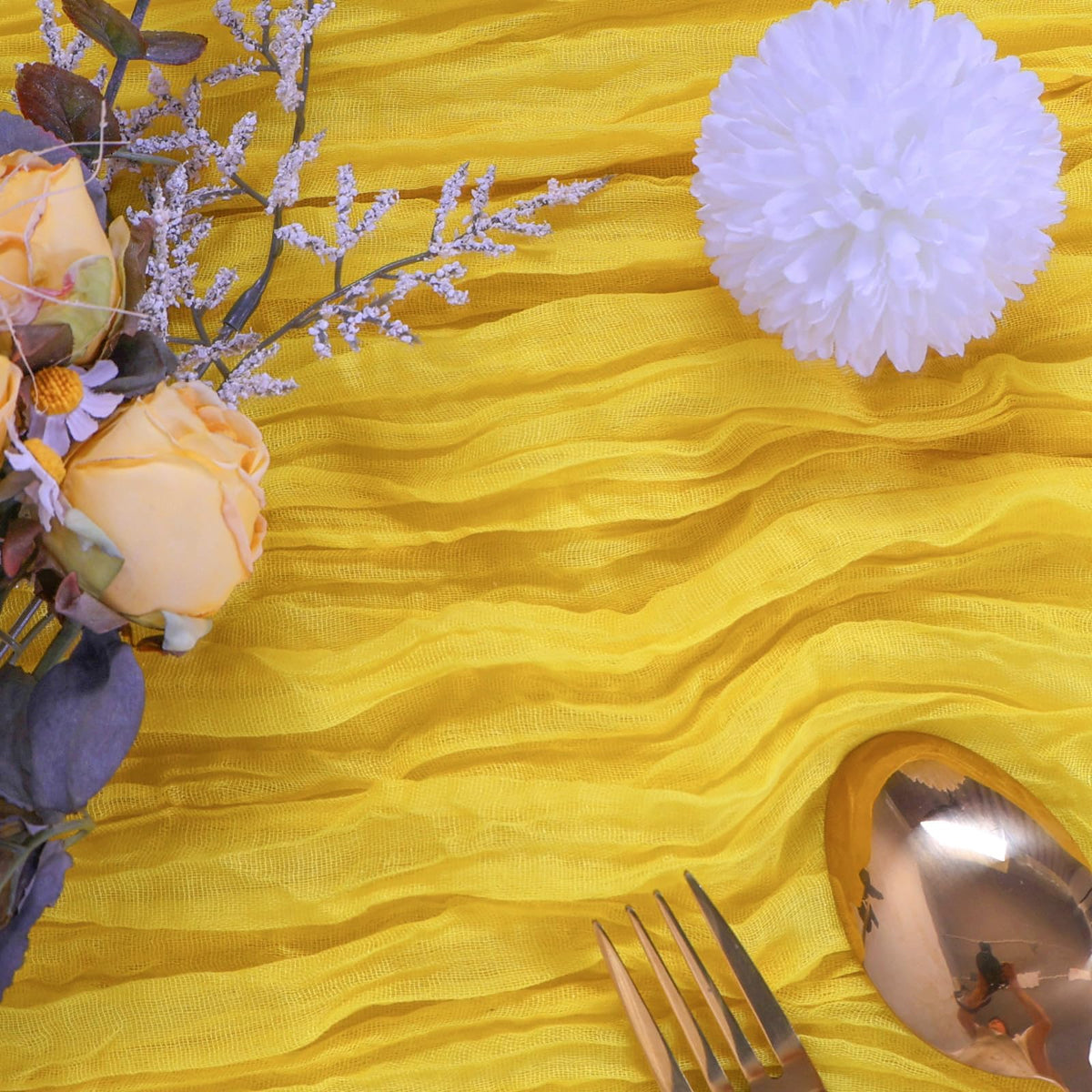 RestfulGlow boho gauze table runner draped across a long table for elegant decor