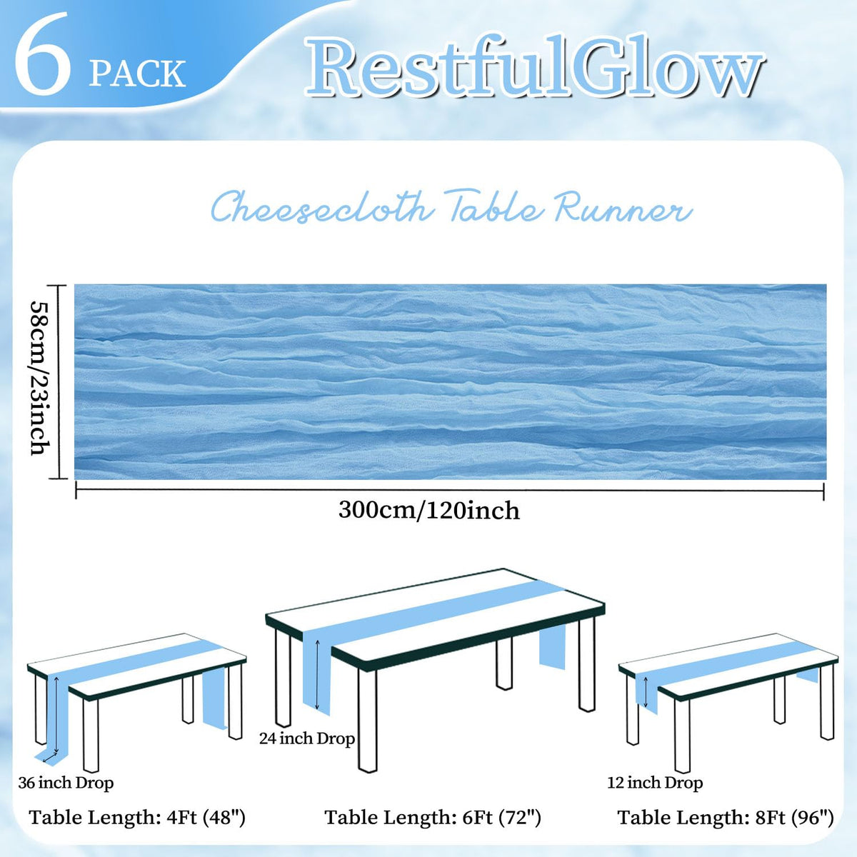 Close-up of RestfulGlow baby blue cheesecloth weave showing airy, tear-resistant fabric texture