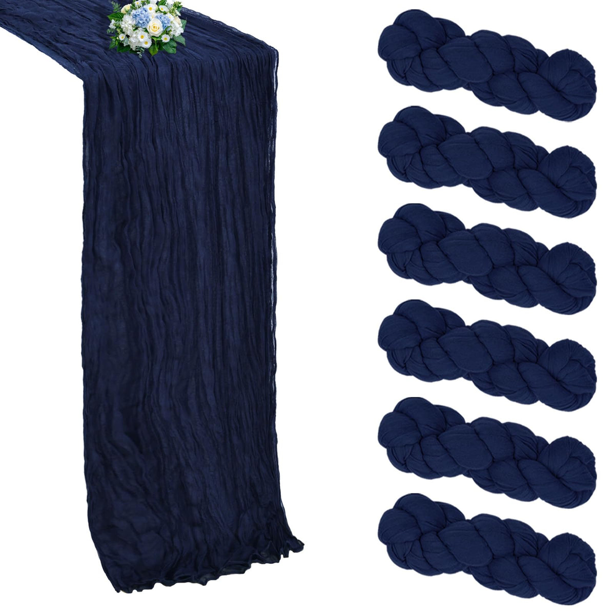RestfulGlow navy blue cheesecloth table runner at 10ft length for elegant weddings