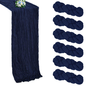 RestfulGlow navy blue cheesecloth table runner at 10ft length for elegant weddings