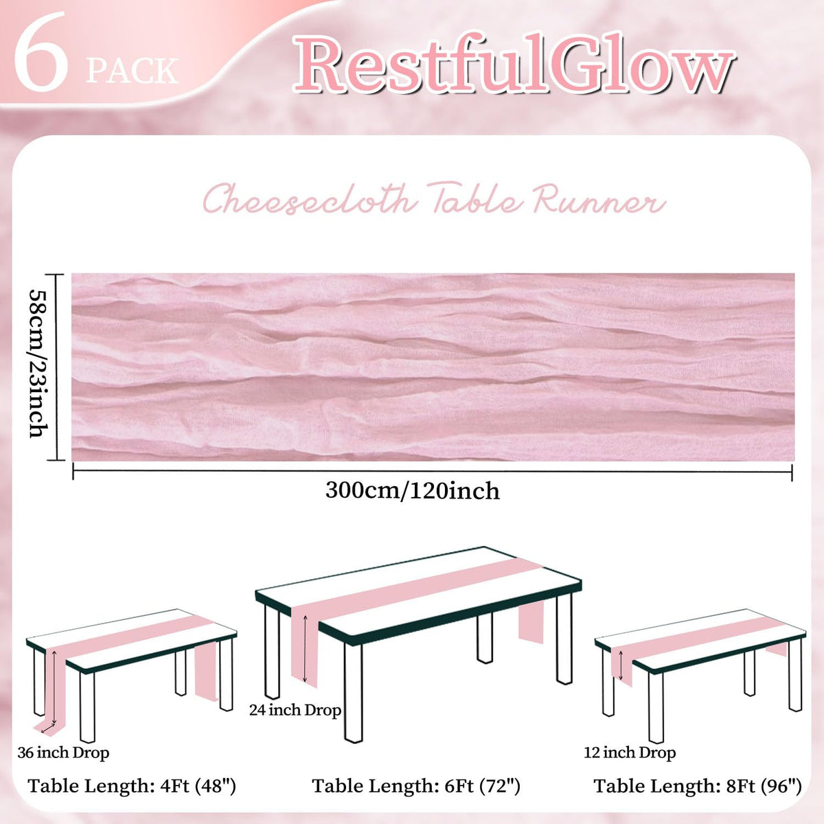 RestfulGlow pink cheesecloth table runner adds soft elegance to baby shower decor.
