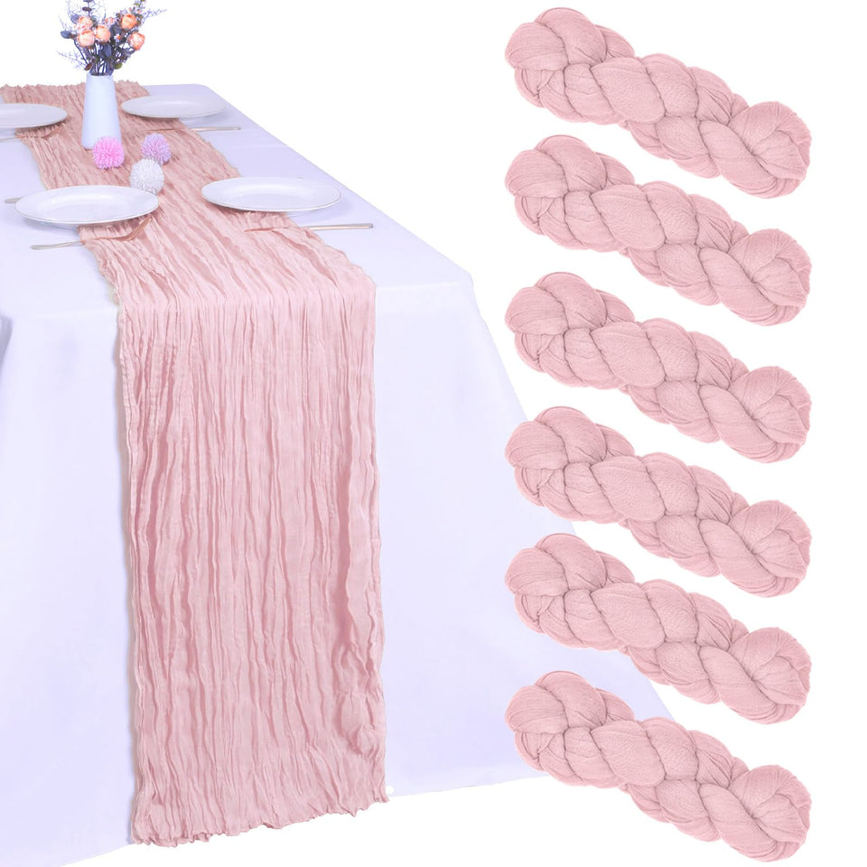 RestfulGlow pink cheesecloth table runner for weddings and parties with romantic texture