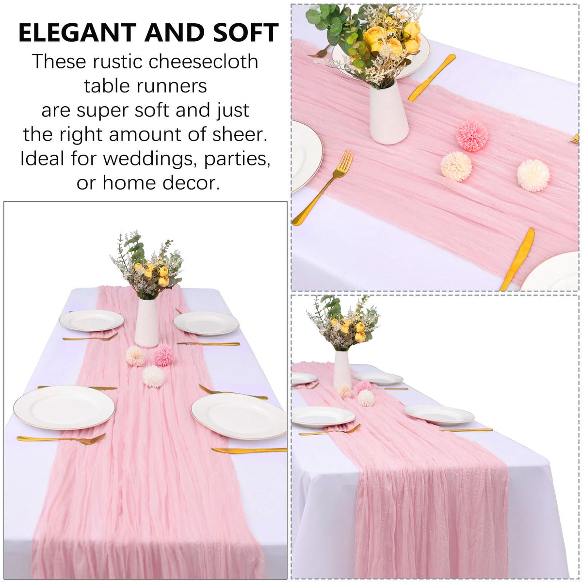 RestfulGlow pink cheesecloth table runner for baby shower table setup