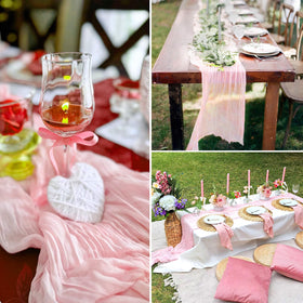RestfulGlow pink cheesecloth table runner in party decor and centerpieces