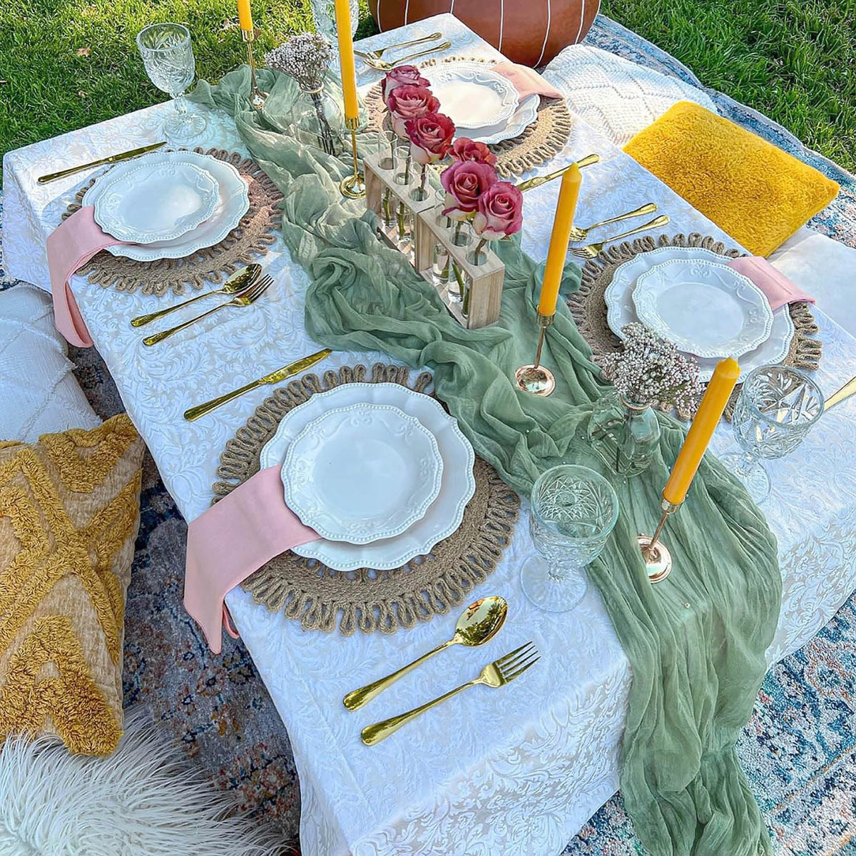 Care-friendly RestfulGlow sage-green fabric ready for reuse and events.