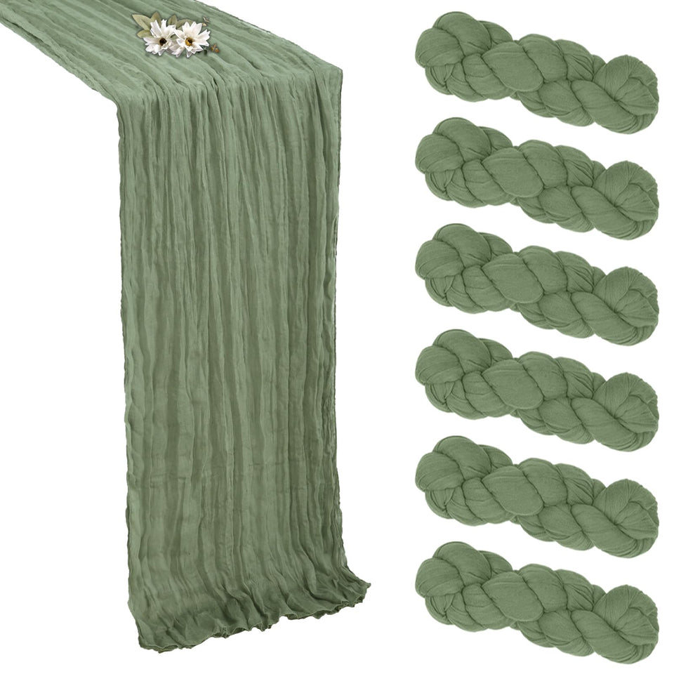 RestfulGlow sage-green table runner, 10ft, ideal for wedding or party tables.