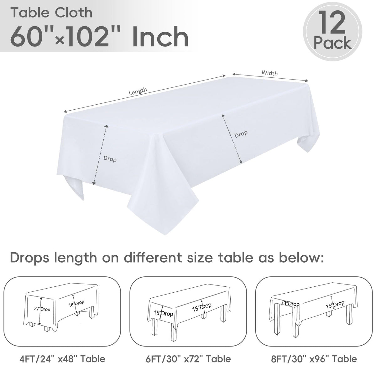 RestfulGlow seamless white rectangle tablecloth highlighting premium stitching and durable fabric.