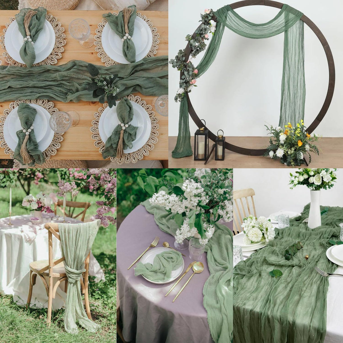 RestfulGlow sage green runner paired with flowers for spring table styling