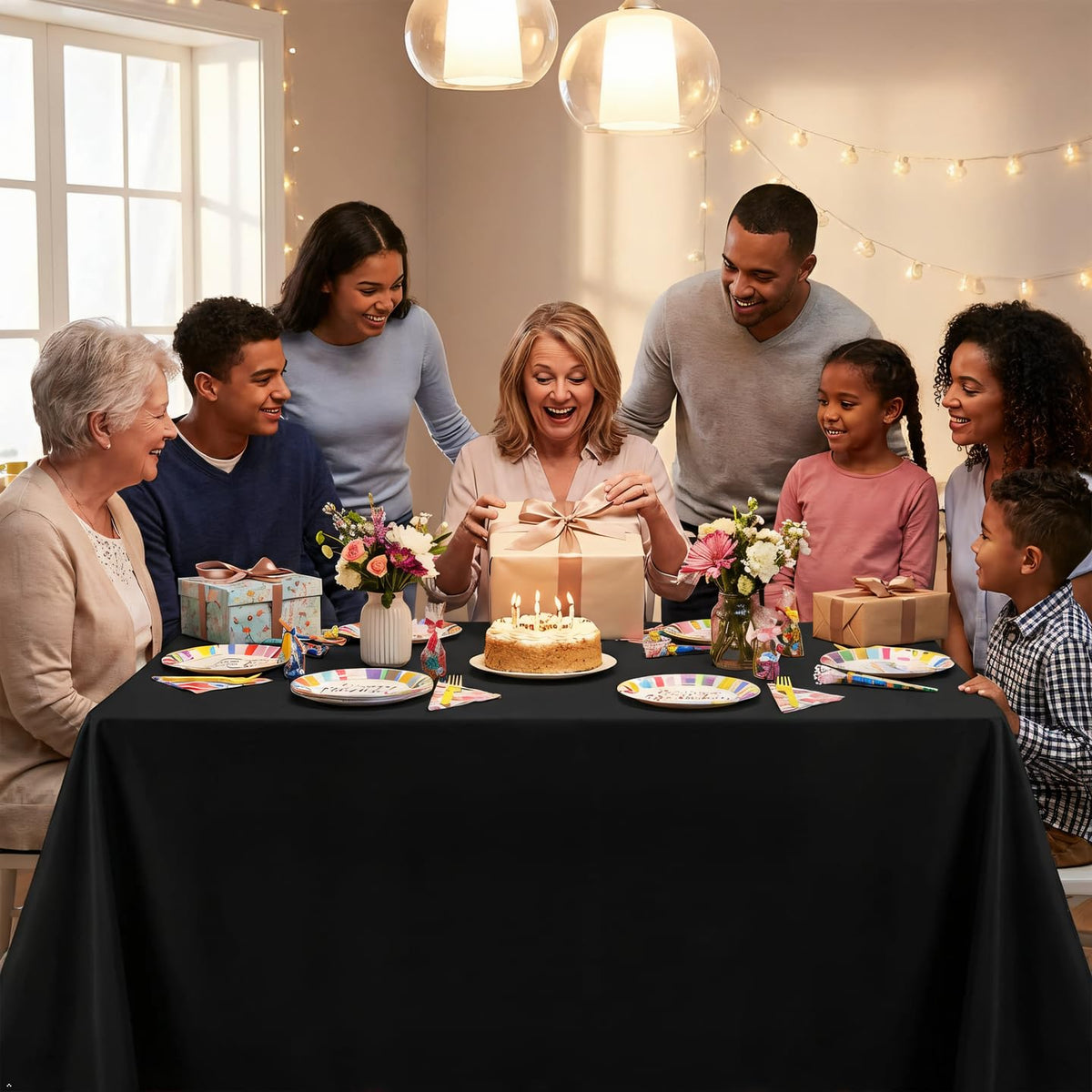 RestfulGlow seamless-rectangle tablecloth for 6ft tables maintains crisp look.