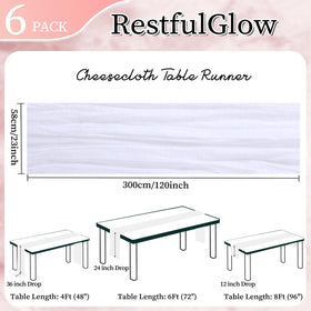 RestfulGlow white cheesecloth table runner drape closeup highlighting sheer texture and craftsmanship.