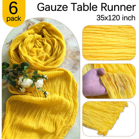 RestfulGlow yellow edge stitching detail on the cheesecloth runner