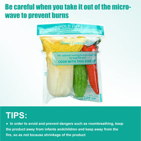 Resurhang bags feature printed cooking times to guide meal prep.