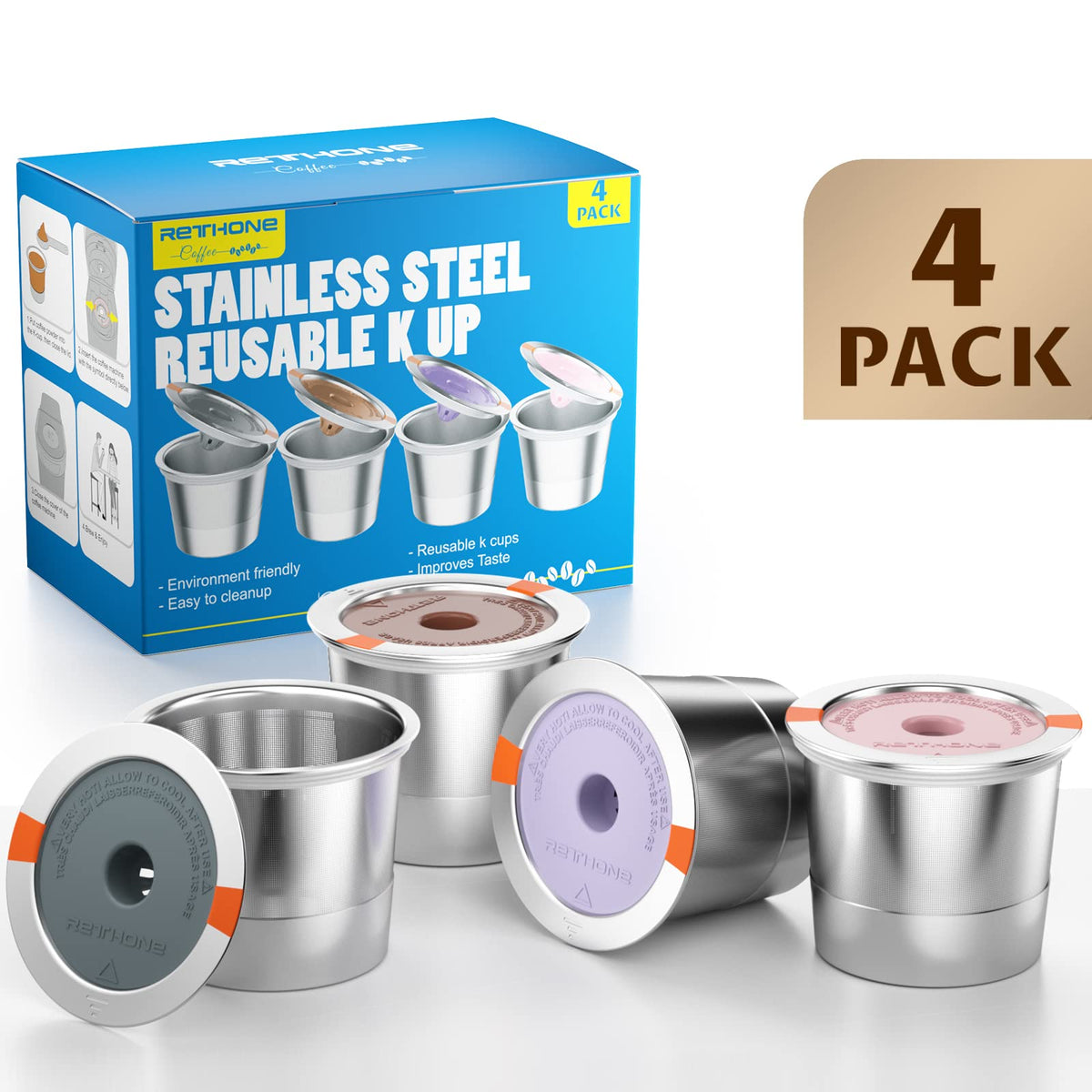 RETHONE K Cup reusable pods four pack packaging for convenient storage