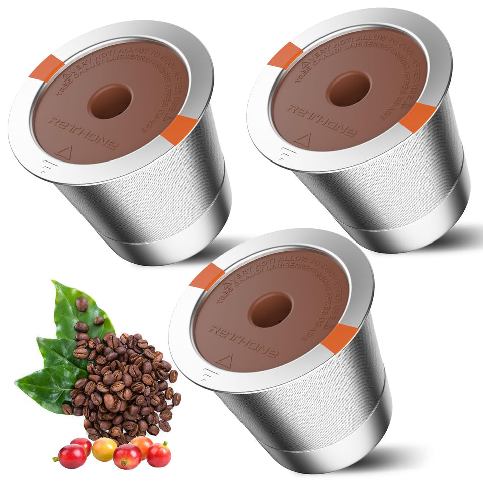 RETHONE stainless steel reusable K cup pod for durable, eco-friendly brewing.