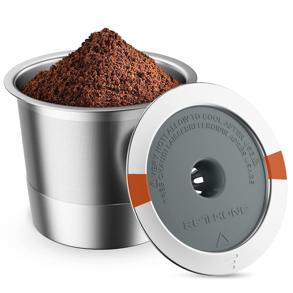 RETHONE K Cup stainless steel pod for a clean, consistent brew.