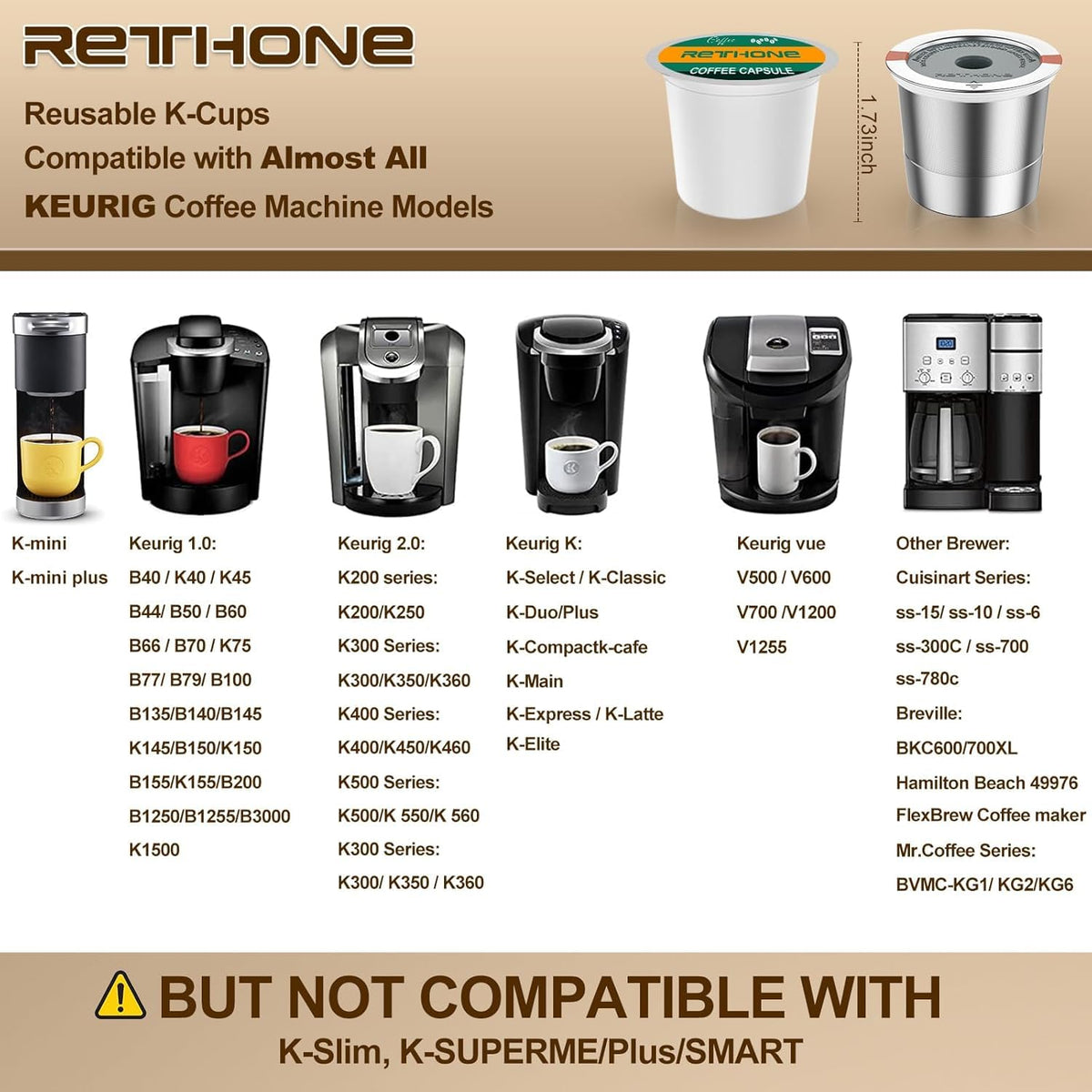 RETHONE K Cup top-seal design for leak-free brewing.