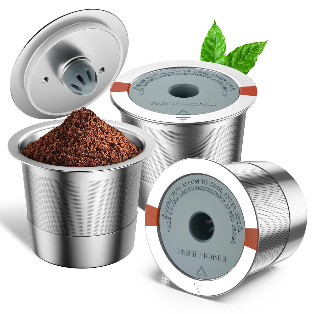 RETHONE reusable K-Cups for Keurig with lid-seal close-up, leak-free performance for clean brews