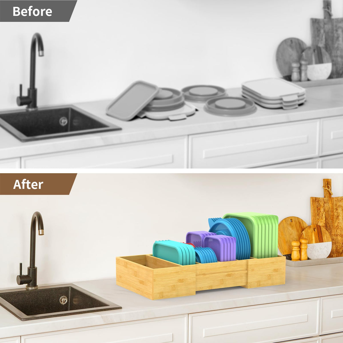 Retro Shaw durable bamboo lid organizer supports heavy lids with style.