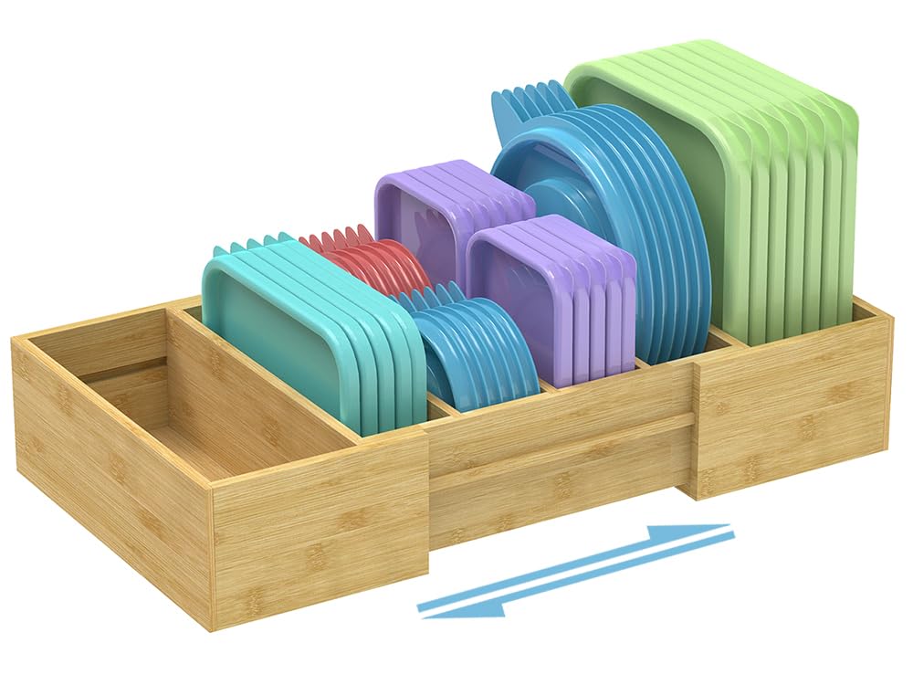 Retro Shaw large expandable lids organizer extended keeps cabinet lids neatly organized.
