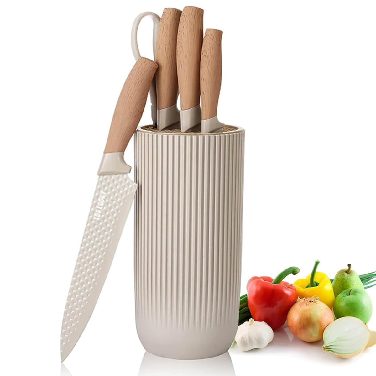 RETROSOHOO khaki knife set with star-texture blades for smooth slicing