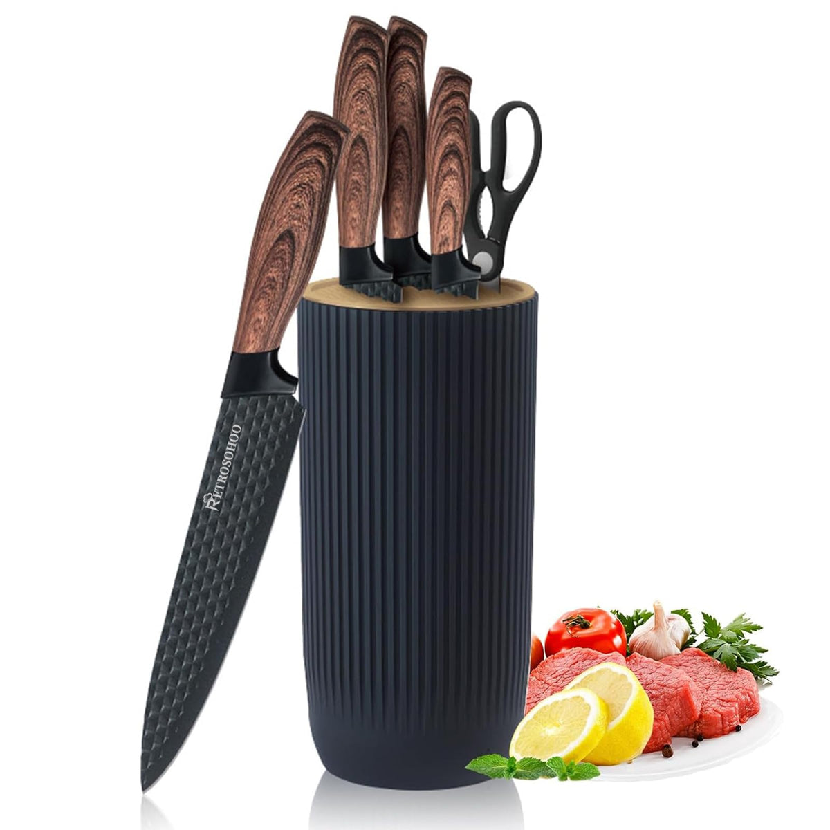 Retrosohoo kitchen knife with star textured blade for smooth slicing