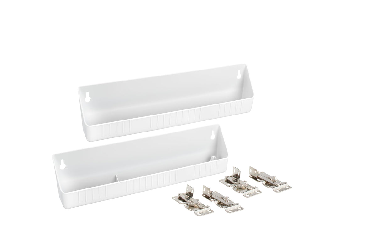 Rev-A-Shelf 14-inch tip-out trays front view demonstrates space-saving organization.