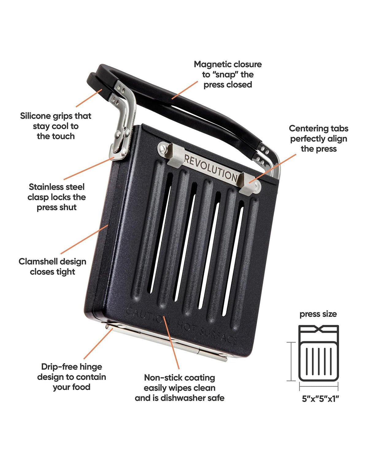 Revolution Toastie Press open clamshell reveals effortless, mess-free cooking