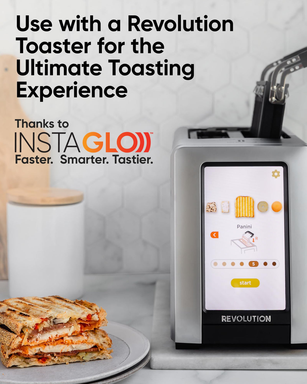Revolution Toastie Press panini in action toasting a crispy sandwich