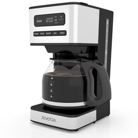 REVOTRA 12-cup coffee maker front view with LED display for easy programming
