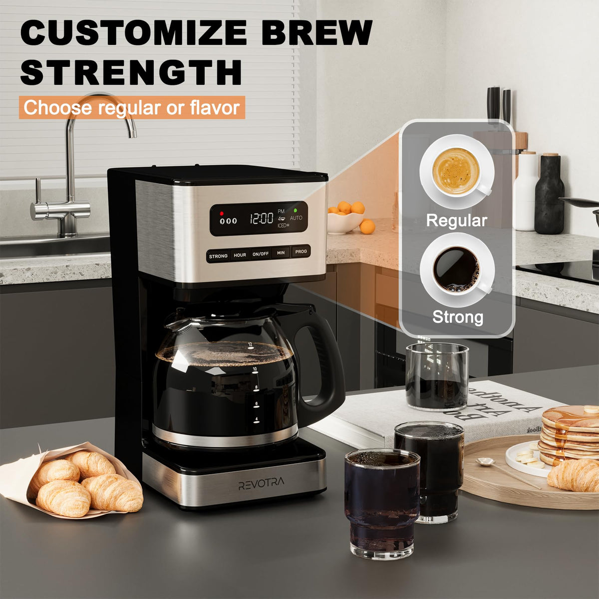 REVOTRA anti-drip system prevents spills when removing the carafe