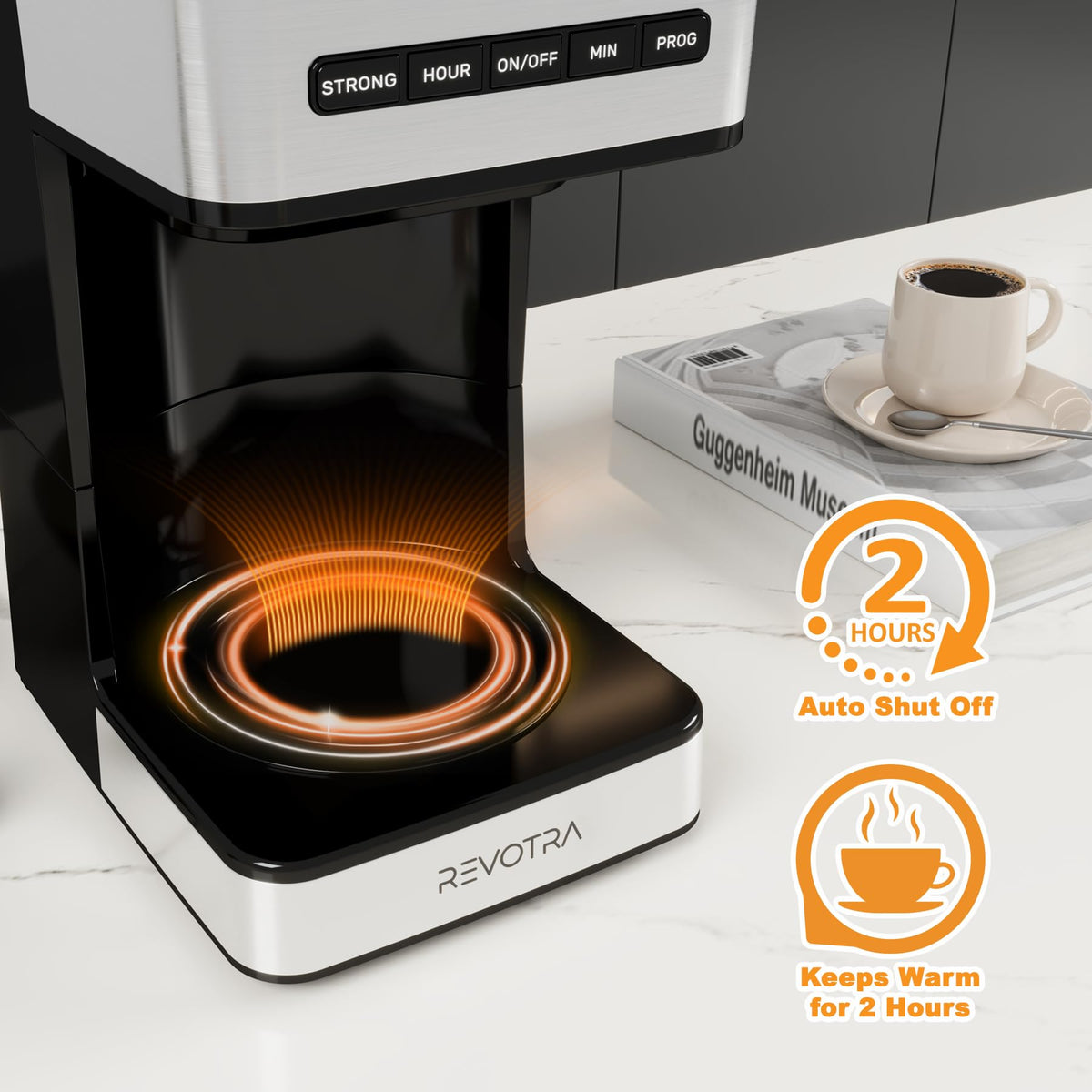 REVOTRA brew strength control button for mild or bold coffee