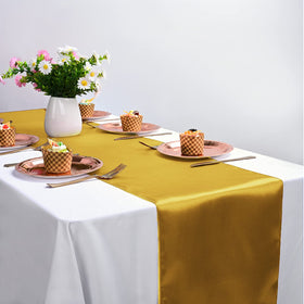 REWOMC satin table runner used as chair sash for decoration.