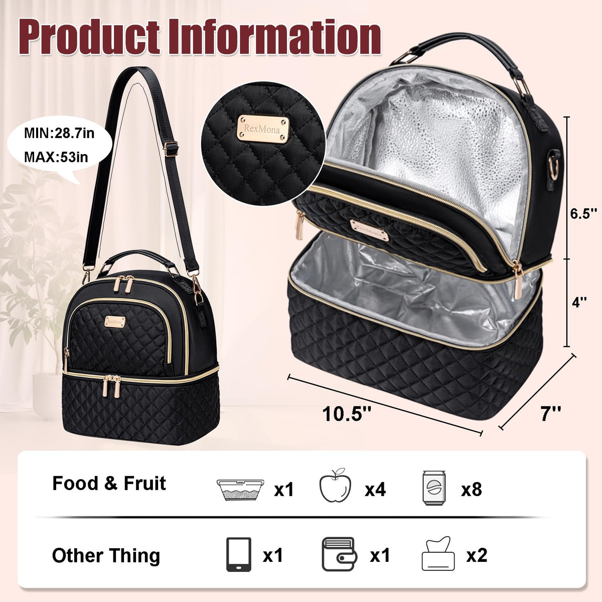 REXMONA lunch bag front pocket detail for phones and essentials during commutes