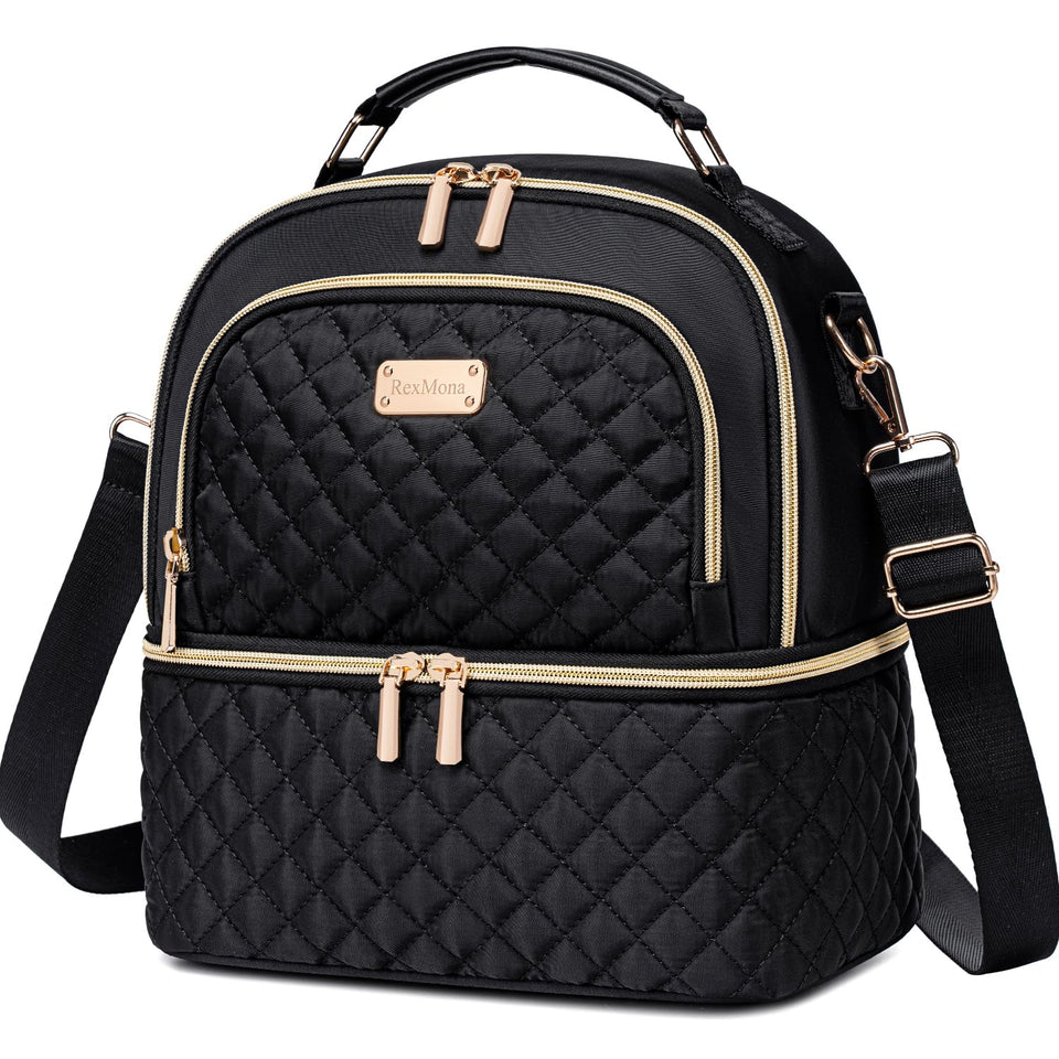 REXMONA lunch bag front view showing double compartments for organized meals