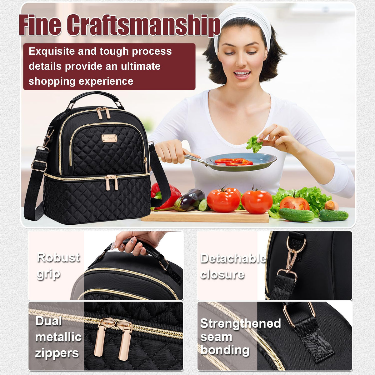 REXMONA lunch bag lower compartment storing drinks and fruit with easy access
