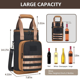 Rexmore tote interior shows four compartments holding two bottles upright securely