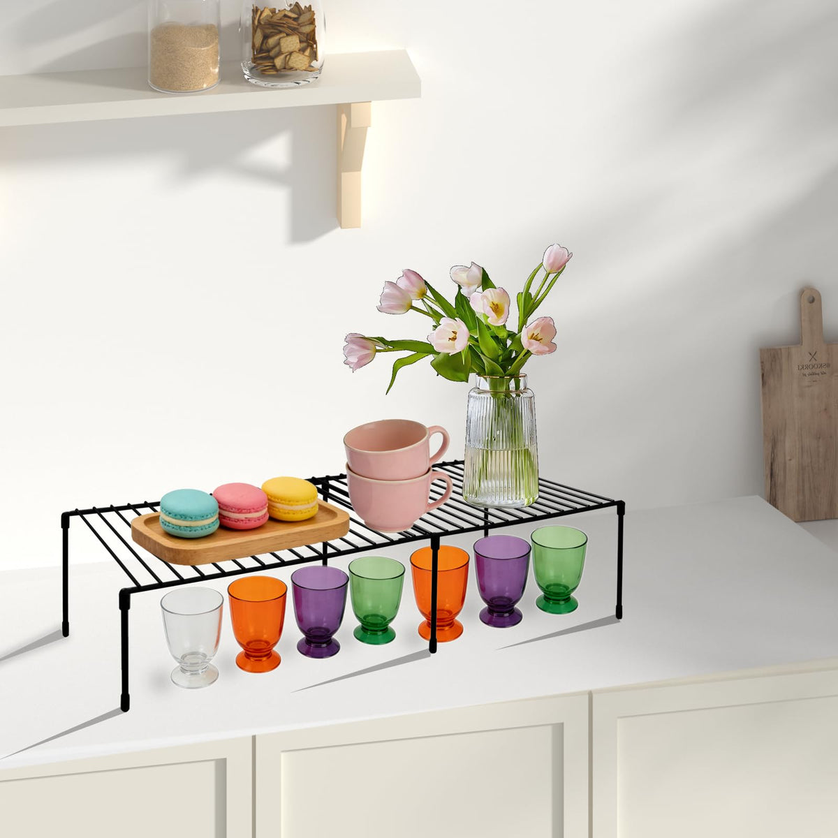 Rexwnadu kitchen organizer shelf adds extra storage in cabinets and pantries