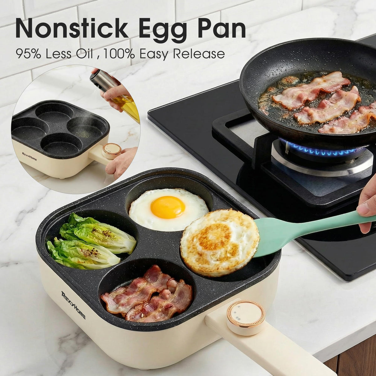 REXYHOME pan with four-cup capacity ideal for family breakfasts