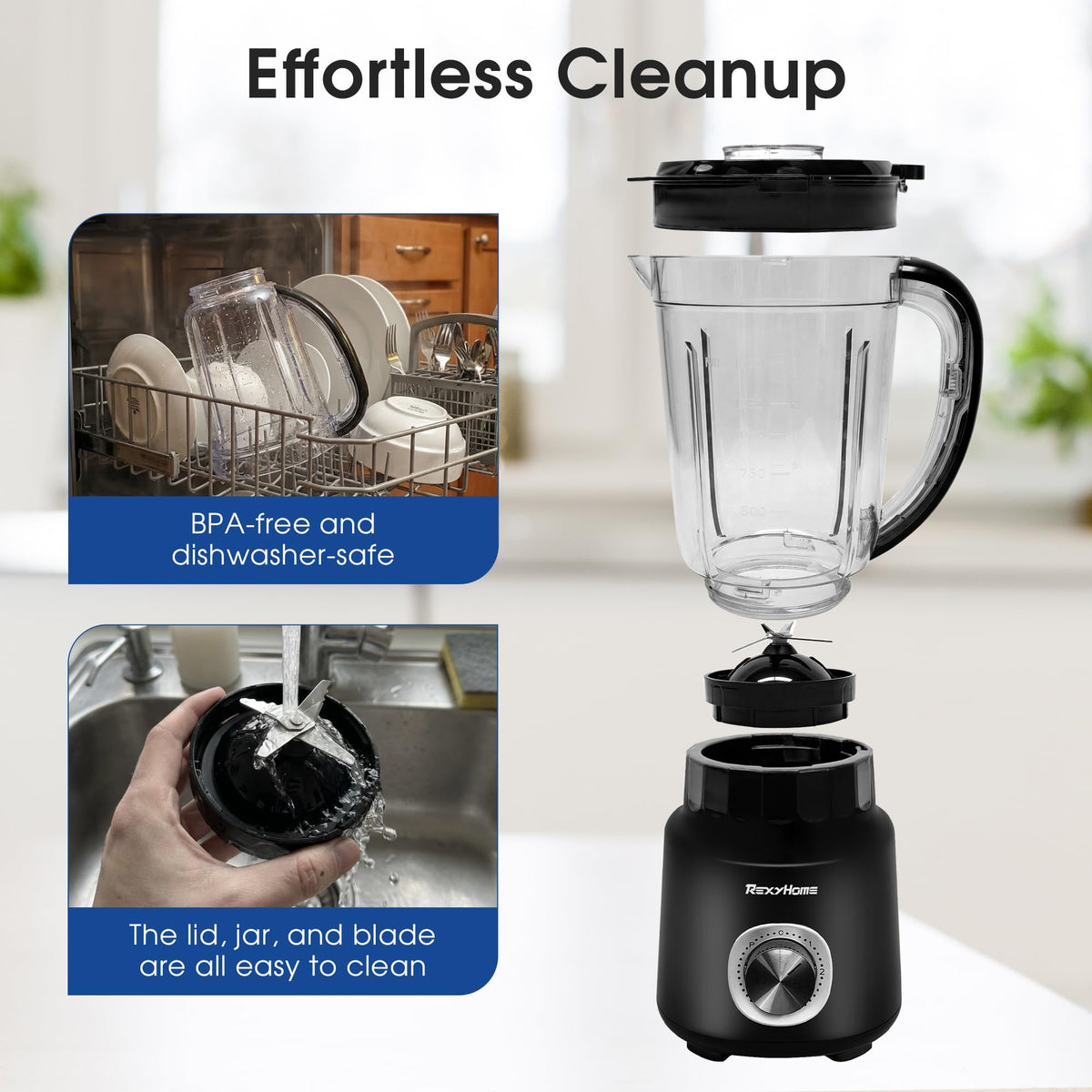 REXYHOME dishwasher-safe parts simplify post-blend cleanup