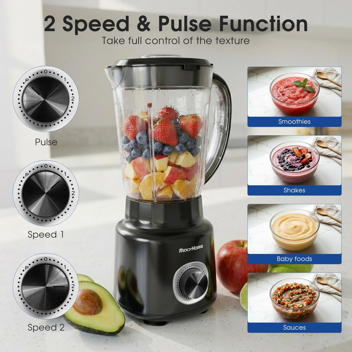 REXYHOME stainless steel blades deliver smooth ice crushing