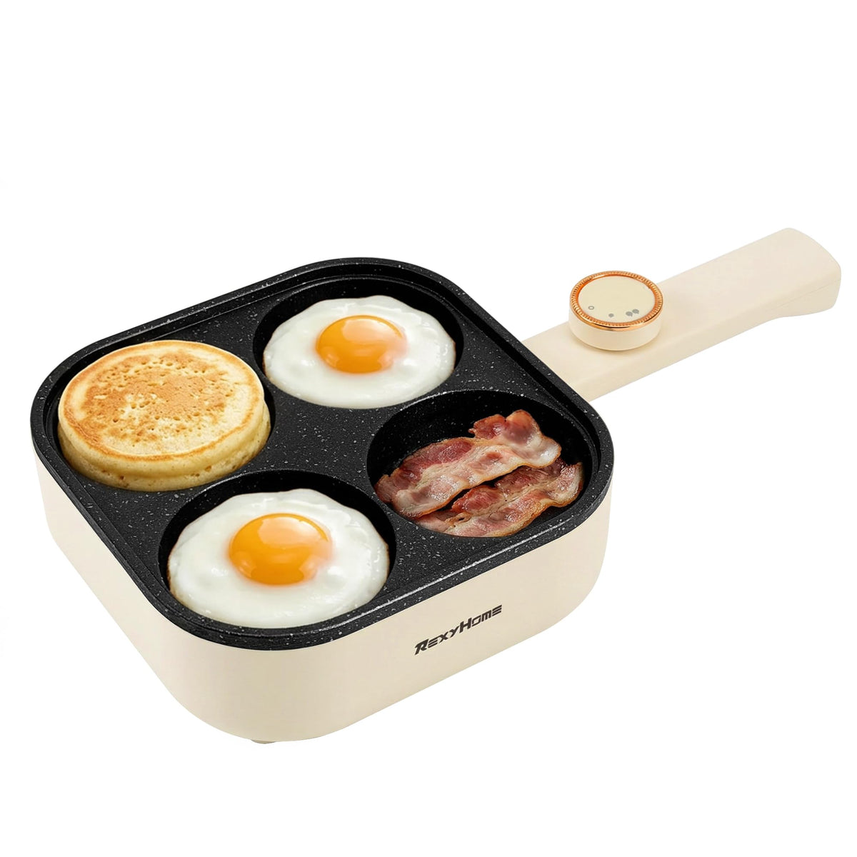 REXYHOME electric egg pan top view shows a spacious surface for quick omelets