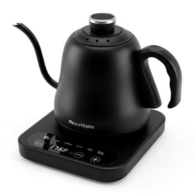 REXYHOME gooseneck kettle top view highlights sleek 316L body for clean-tasting brews.