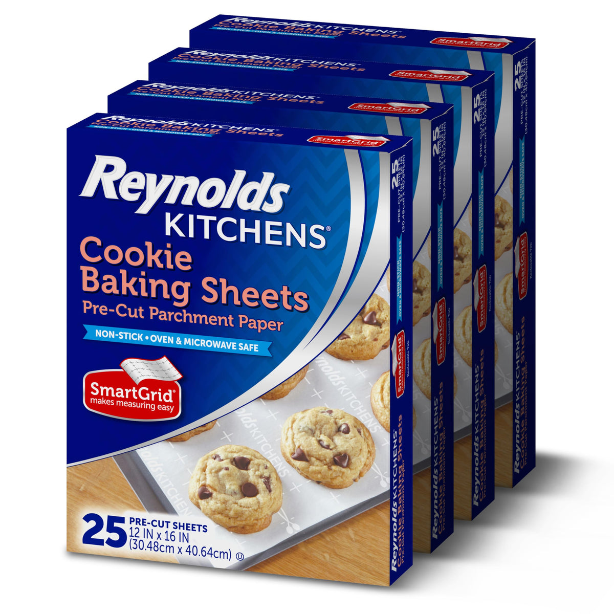 Reynolds Kitchens cookie baking sheets ready for quick, non-stick baking.