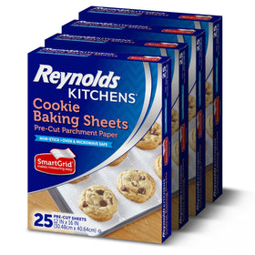 Reynolds Kitchens cookie baking sheets ready for quick, non-stick baking.