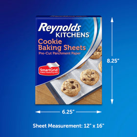 Reynolds pre-cut parchment paper lines pans for easy cleanup.