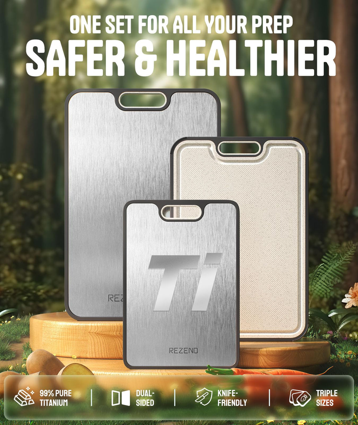REZEND Cutting board stackable design helps neat kitchen organization.
