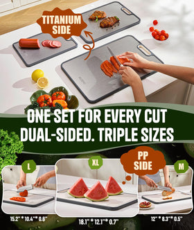REZEND Titanium Cutting Board Set 3 L top view offering extra space for larger ingredients.